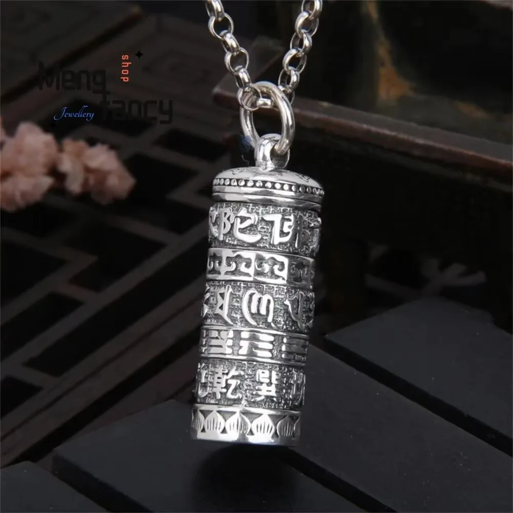 

S999 Silver Six Character Mantra Pendant Retro Ethnic Style Amulets Mascots Handicraft Exquisite High-grade Fashion Fine Jewelry