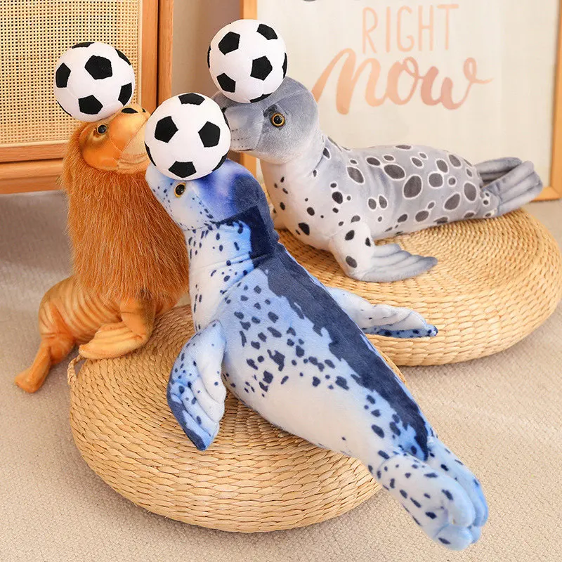 

37/53CM Creative Seal & Sea Lion Plush Toys Heading the Ball Stuffed Soft Simulation Infauna Seal Funny Children's Decor Gift