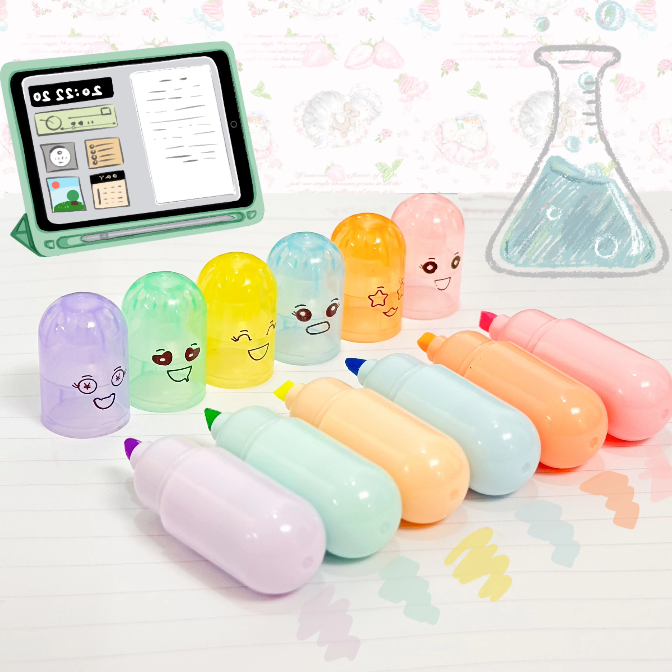 

6 Pcs Mini Cute Capsule Highlighters Pastel Markers for Notes Drawing Journaling School Office Supplies