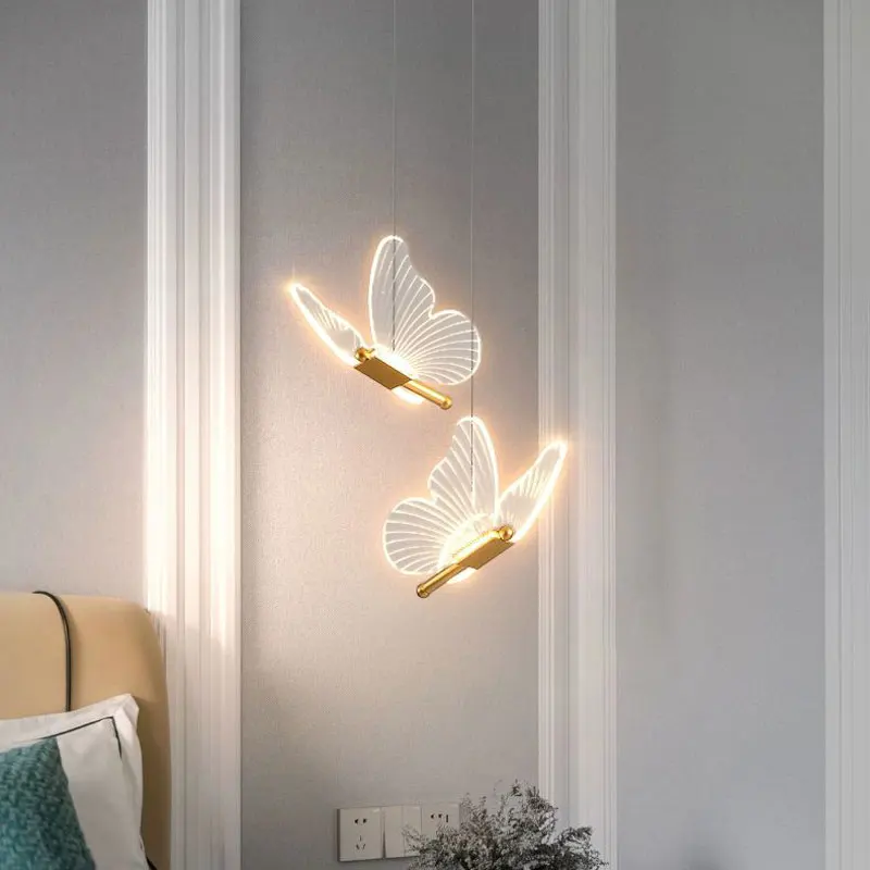 Indoor Golden Butterfly LED Pendant Lights Hanging Lamps for Kitchen Dinning Bedroom Chandelier Lighting Fixtures Home AC85-265V