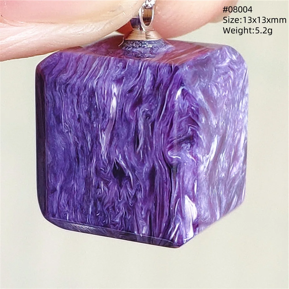 

Натуральный Фиолетовый Чароит Кулон Ожерелье Ювелирные Изделия Куб Чароит Женщины 13x13 мм Стерлингового Серебра 925 Редкий Подарок Чароит Бусина AAAAA