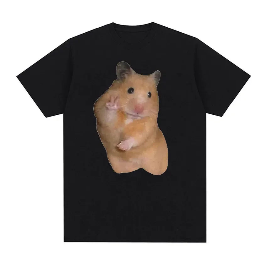 Cute Peace Hamster Funny Meme T Shirt Men's Retro Fashion Short Sleeve Tops Casual 100% Cotton Oversized T-shirt Round Collar