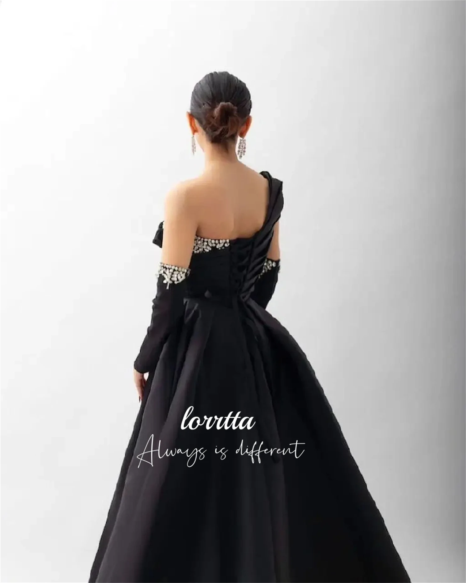 Lorrtta vestido de noite luxuoso decoração cetim vestido de baile linha formal uma vestidos de casamento pretos para ocasiões especiais personalizado