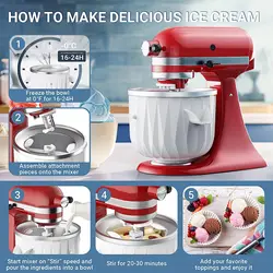 Ice Cream Attachment for Kitchenaid - 2 Quart Frozen Ice Cream & Sorbet Gelato Maker for Kitchenaid Ice Cream Maker Attachment