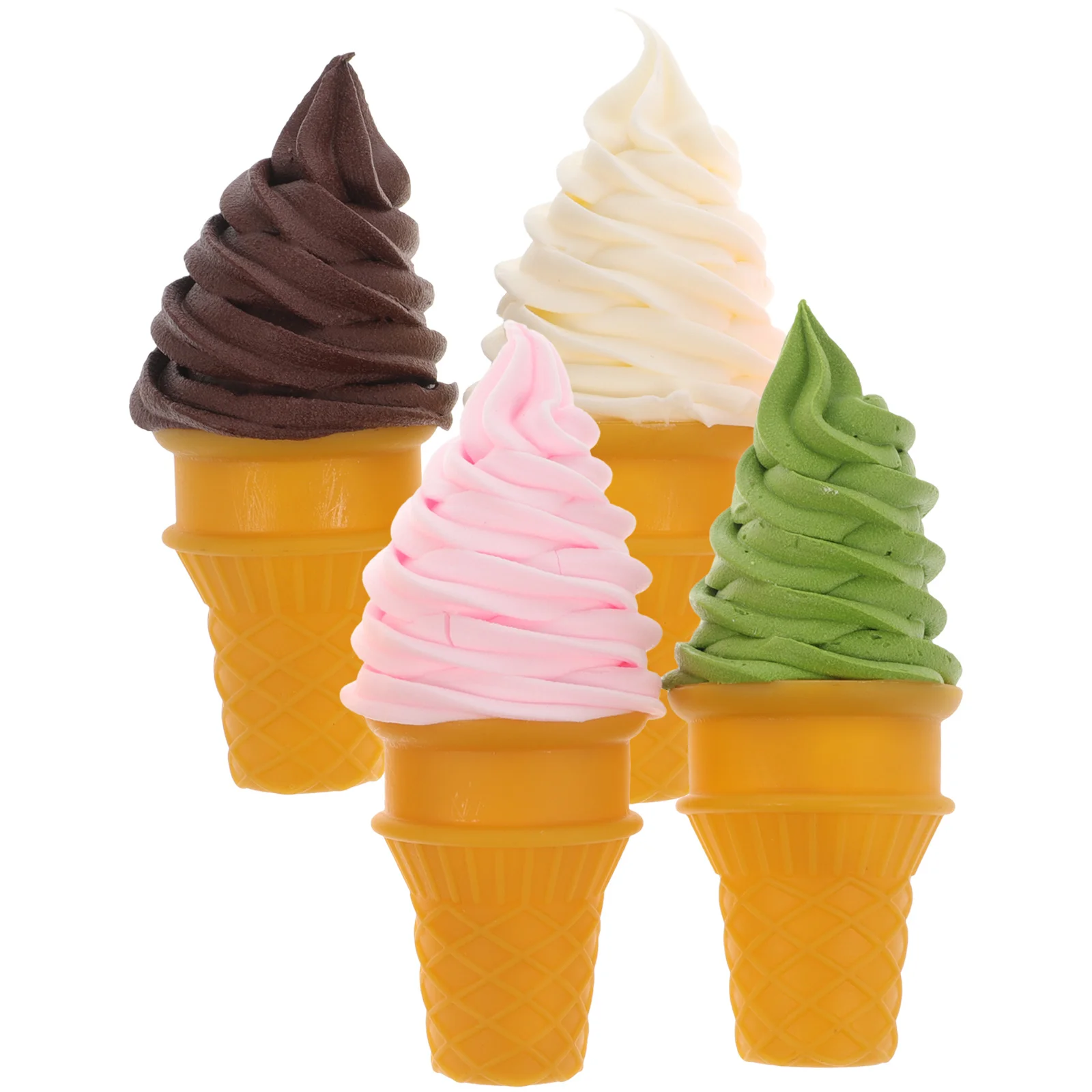 

4 Pcs Ice Cream Cone Models White Chocolate Green Realistic Simulation Props Kids Toys Decorative PVC Accessories
