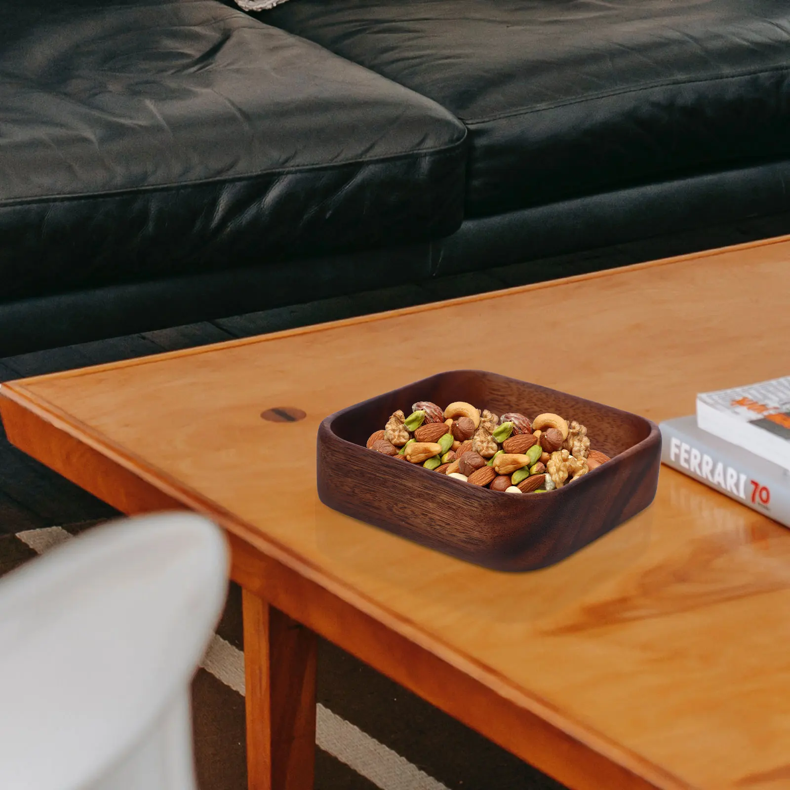 

Natural Wood Fruit Bowl Handcrafted Wooden Serving Tray for Bread Snacks Candy Coffee Table Decor Fine Polished Desktop Wood