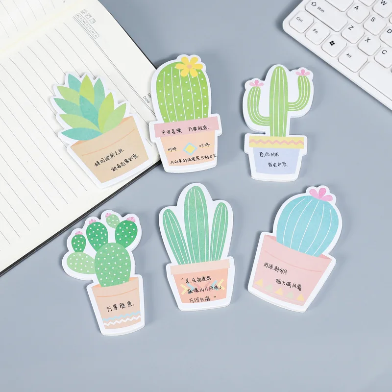 

6 Pack Green Cactus Sticky Notes - 180 Sheets Plant Shape Sticky Note Pads Cute Spring Gift School Office Supplies