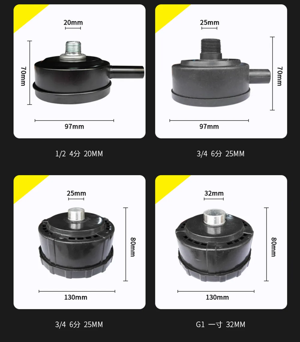 16/21/32 мм пластиковый металлический фильтр с наружной резьбой, глушитель для воздушного компрессора, воздухозаборный фильтр, черный