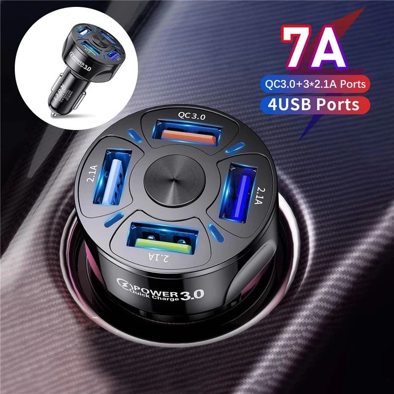 4 Ports USB Car Charge 48W Quick 7A Mini Fast Charging For iPhone 11 Xiaomi Huawei Mobile Phone Charger Adapter in Car