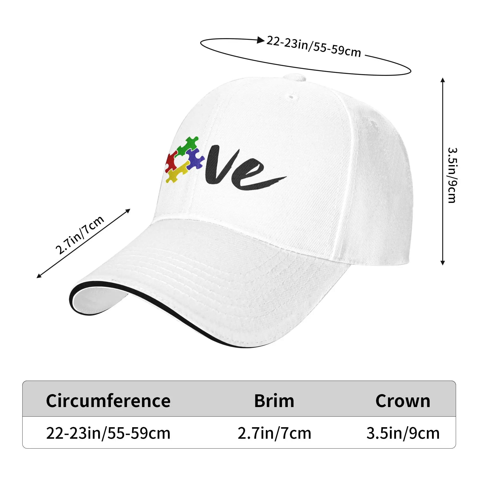Love Autism Awareness  Baseball Cap  Streetwear Unisex-Teens Trucker Hat Sun-Proof Design Running Hippie Snapback Cap Gift