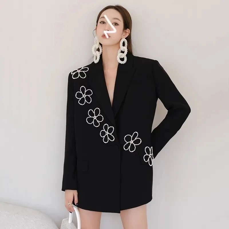 

Retro Niche Studded Flower Loose Fitting Suit Jacket Women's Clothing 2024 Spring Spring Designer Blazer For Women Coat