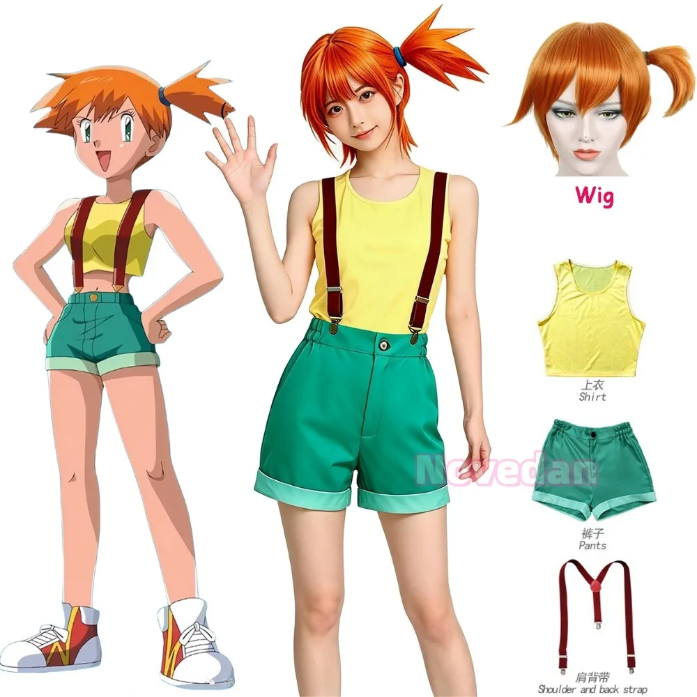 Anime Misty Cosplay Kostüm Perücke Outfit Damen Misty Sexy Crop Top Sling Shorts Anzug Halloween Party Streetwear Comic Con Uniform