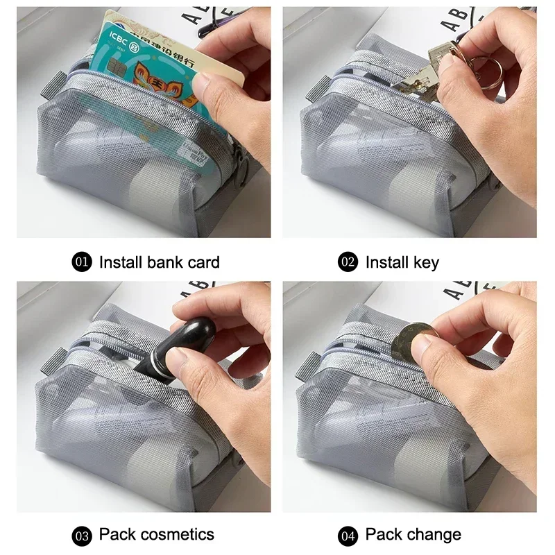 

파우치 New Transparent Bag Mini Zipper Portable Square Nylon Mesh Coin Purse Large Capacity Key Earphone Organizer Pouch Card Bag