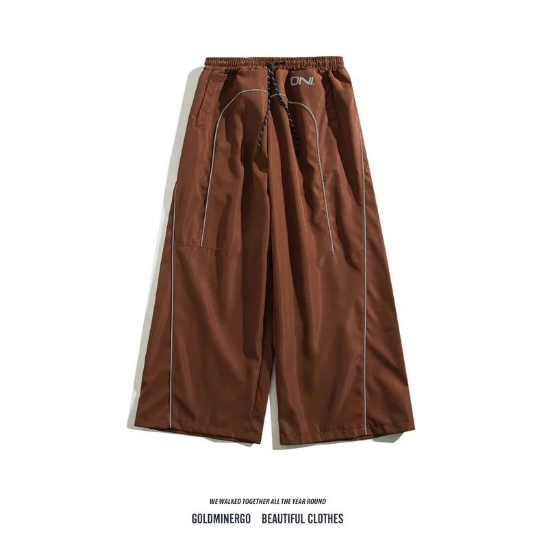 

American High Street Reflective Strip Casual Pants Men's Trendy Loose Straight Leg Wide Leg Floor Vibe Sports Cargo Pants