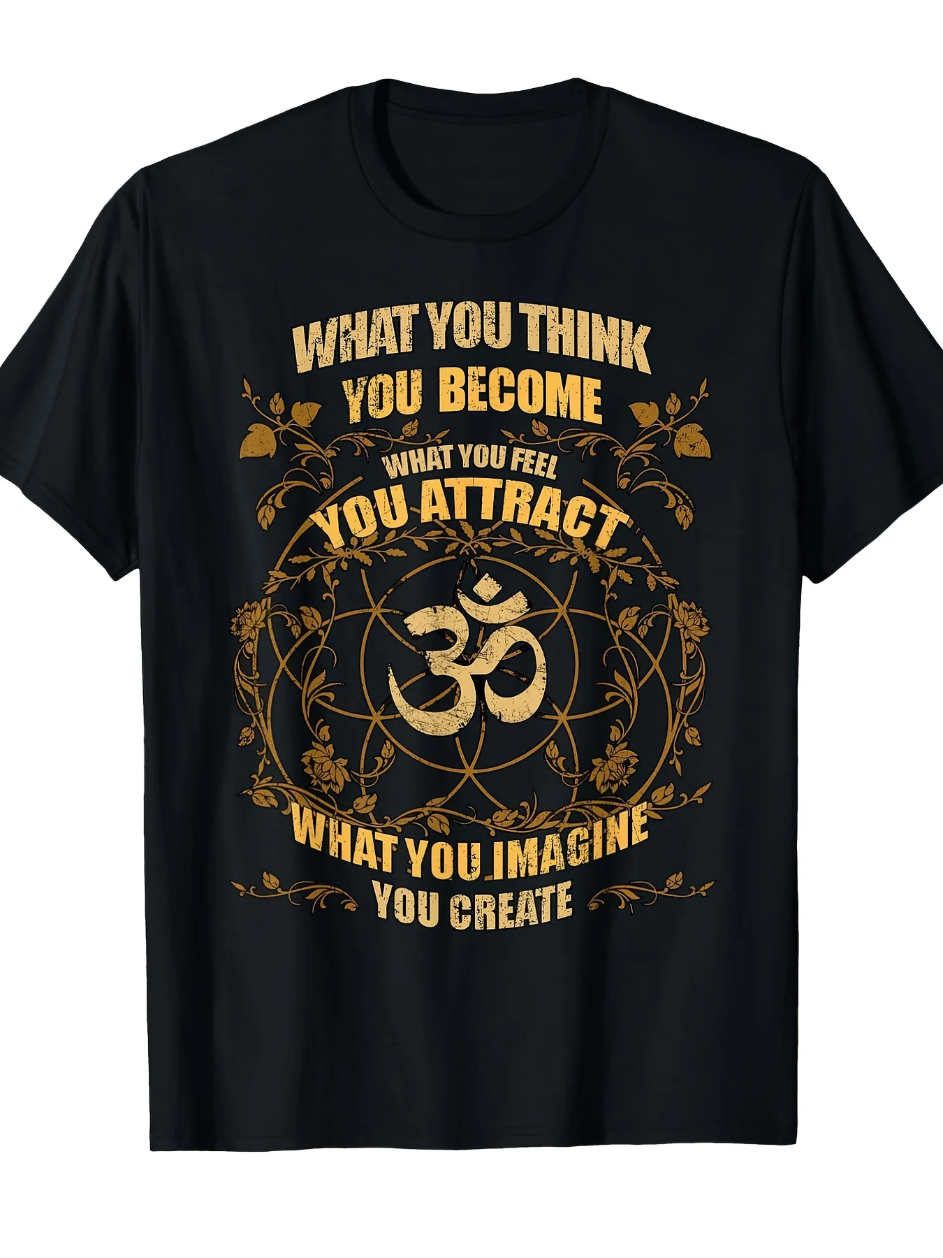 Om Zen Yoga Spirituality T-Shirt - Be Who You Want To Be - Heavy 100% Stretch Shirt - Black Gold Yellow Letters - Men's and Women's