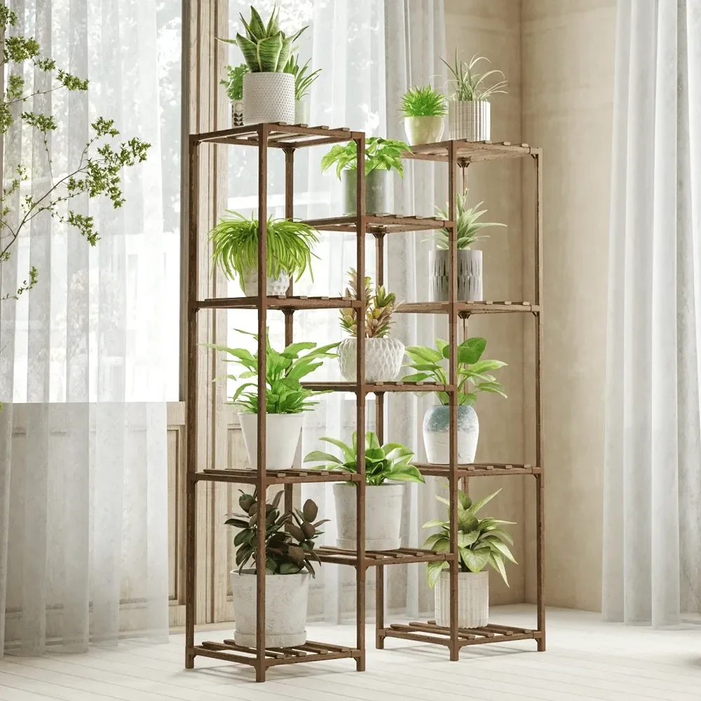 

Stand Indoor Outdoor Wood Plants Shelf For Multiple Plants 11 Pots,Tall Large Flower Holder For Living Room, Patio, Balcony, Ga