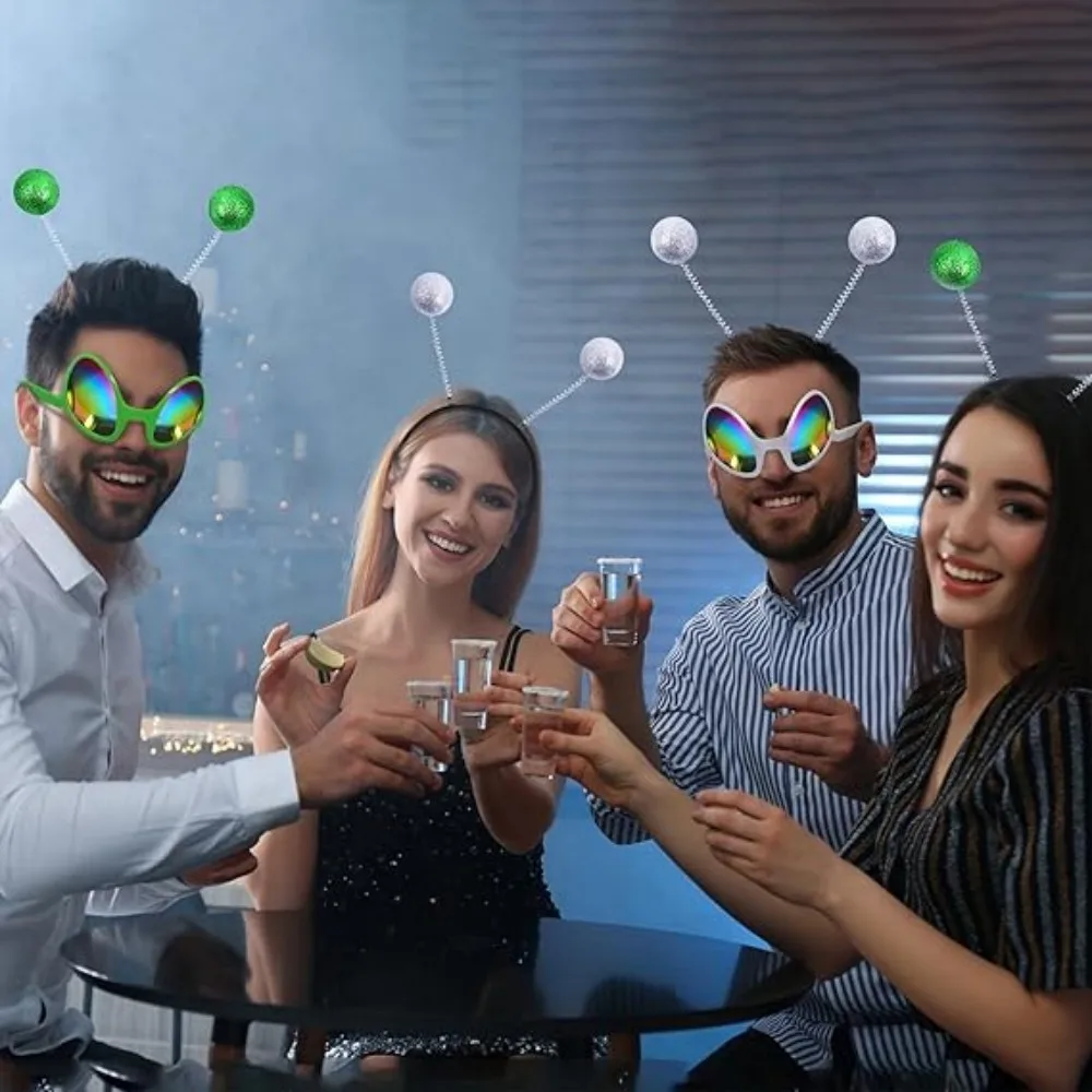 2 Paar Alien-Stirnbänder und -Brillen, Alien-Sonnenbrille mit Regenbogenlinsen, Stirnband mit Antennen für Erwachsene – Detail 4