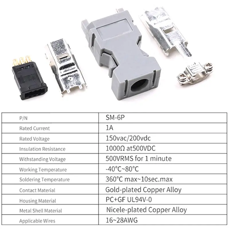 SM-6P Connector 1394 Encoder Plug Compatible with Yaskawa Panasonic Delta Servo Driver Plug-in Connectors for 16-28AWG Wire