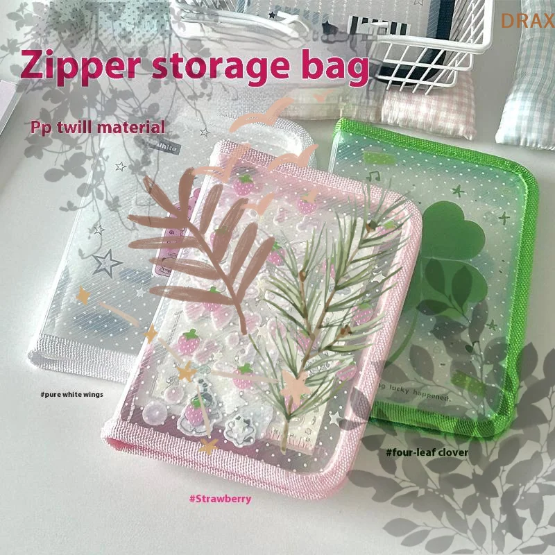

Adorable Clover & Strawberry Wings A6 Folder, Twill Zippered Document Pouch & Stationery Organizer For School & Office