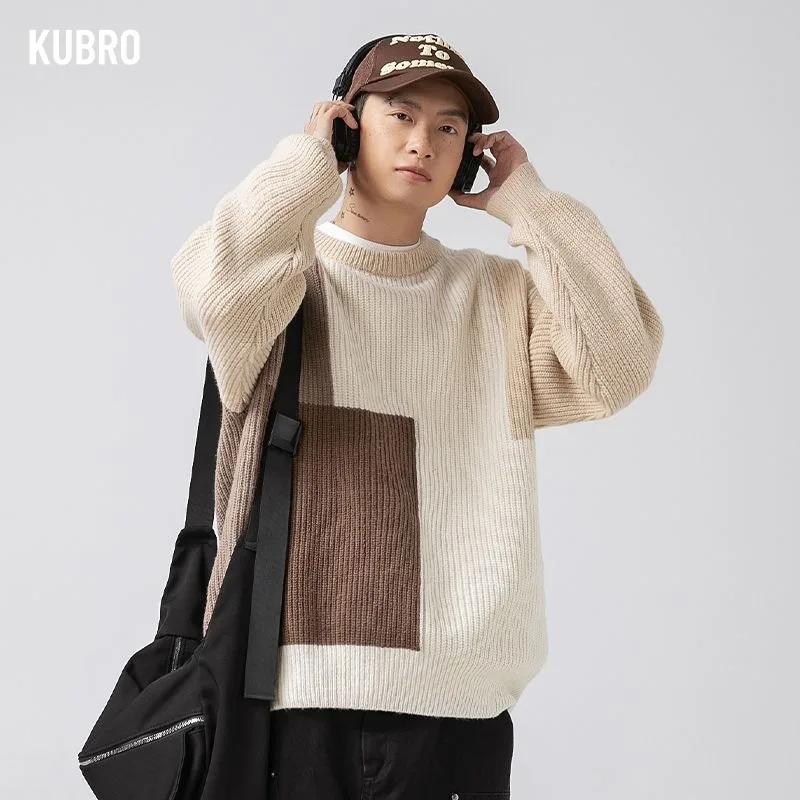

Fashion Brand Color Block Stitching Sweater Men Autumn and Winter Thick Needle Texture Clash Color Sweater Sweater Sweater