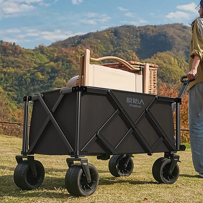 Extra Large Foldable Camping Cart Outdoor Trolley Hand Pull Picnic Wagon Folding Cart Folding Trolley Cart Beach Cart