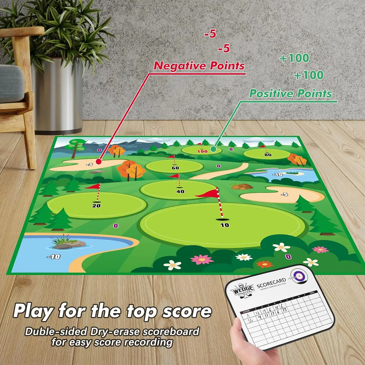 VATOS 20 كرات جولف تقطيع حصيرة اللعبة مع نادي ممارسة عصا رقاقة مجموعة غولف داخلي في الهواء الطلق للأطفال الكبار جولف ضرب حصيرة لعبة #4