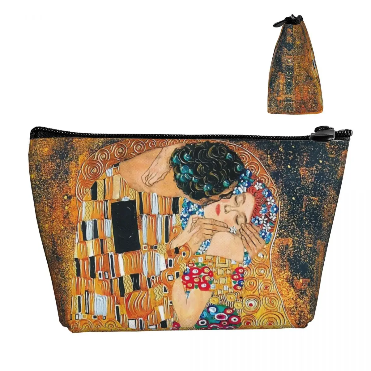 Gustav Klimt The Kiss Makeup Bag Women Travel Cosmetic Organizer Cute Gold Colorful Painting Art Storage Toiletry Bags