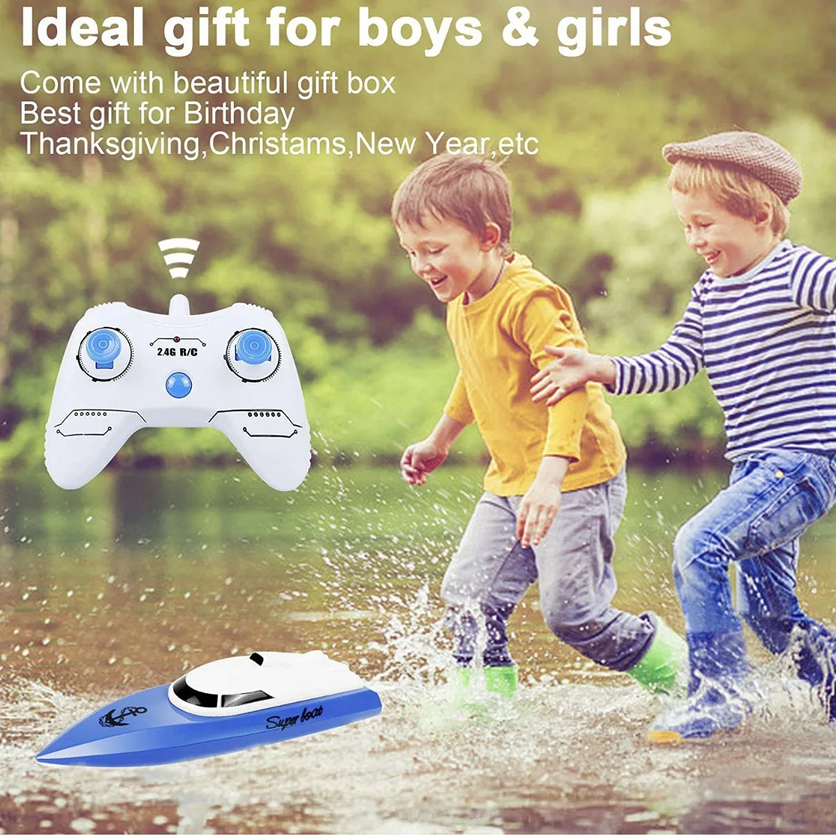 Remote Control Boat Kids 2.4G Remote Control Toys Lightweight Water Racer RC Speedboat Pool Double Propeller Model Electric Toys