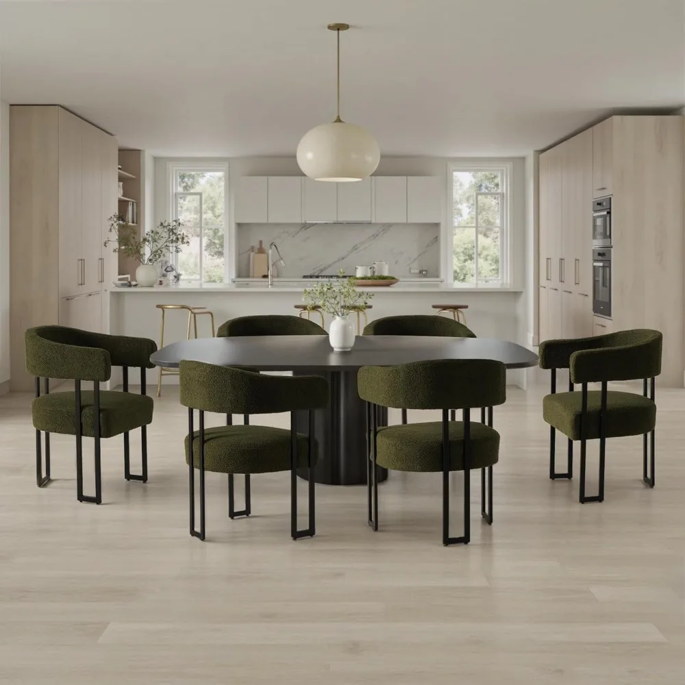 زوج من كراسي تناول الطعام الحديثة ذات الظهر المسطح في منتصف القرن مع مقاعد منجدة ومساند للذراعين المنحنية #6