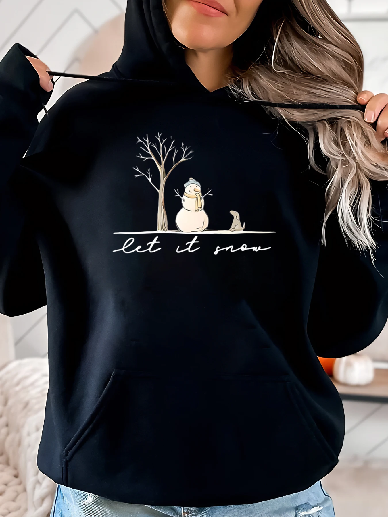 

Рождественская толстовка с принтом «Снеговик», женская зимняя повседневная одежда, черный, больших размеров