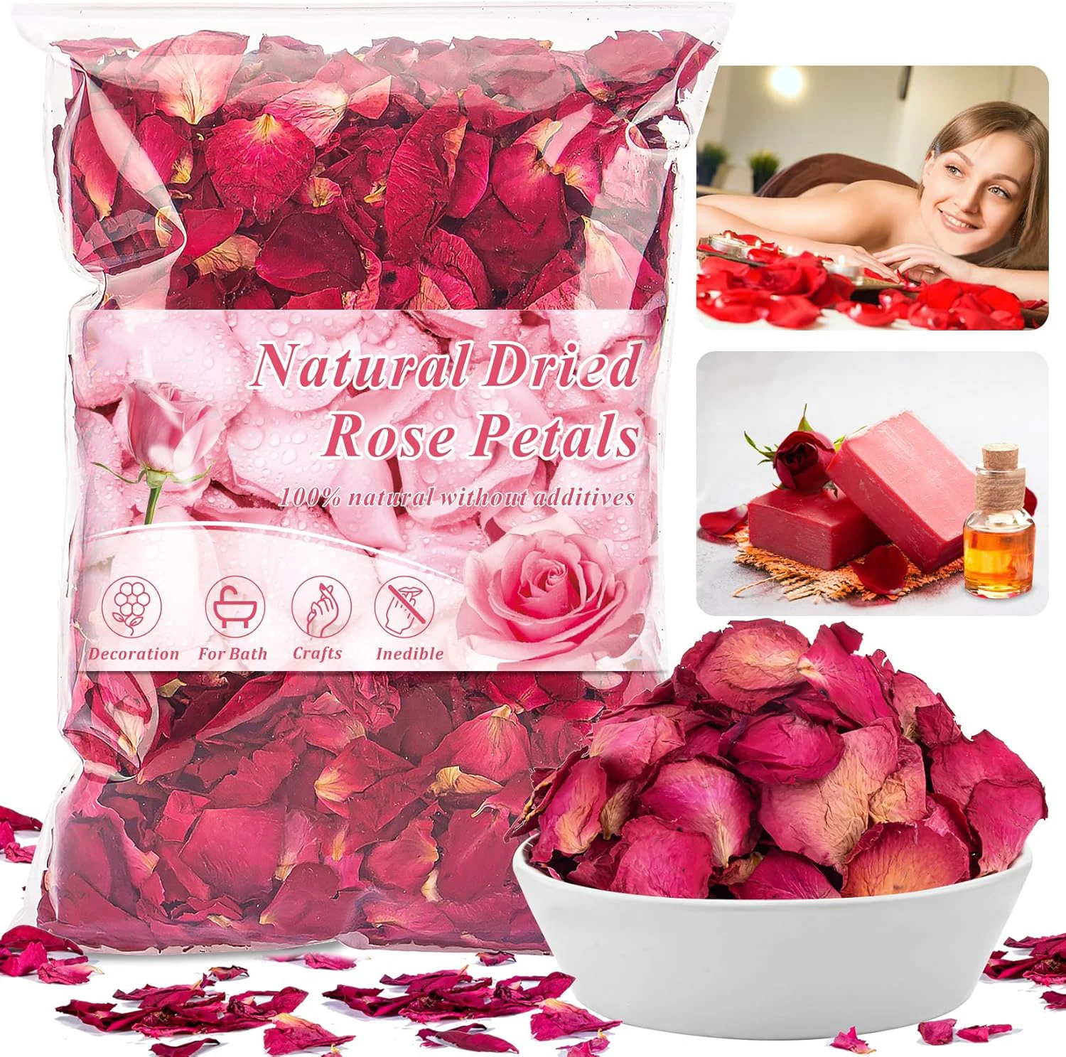 Rosenblätter, getrocknete Rosen, echte Blumen, umweltfreundlich und biologisch abbaubar, Rosenbad-Spa, Hochzeitsblumenstreuer, DIY
