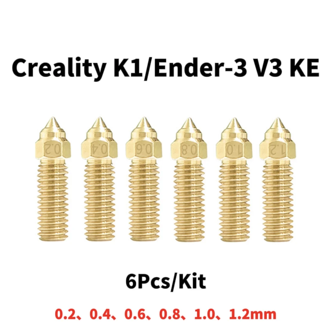 6PCS 3D Printer CREALITY K1 High Speed Nozzle 0.2 0.4 0.6 0.8 1.0 1.2mm Brass Nozzles K1 printer head part