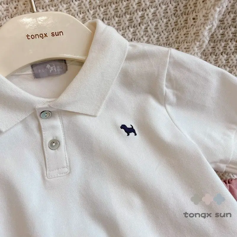 Children's Cotton Short sleeved T-shirt 2025 Summer New Korean Version Boys and Girls Loose Polo Shirt Baby Shirt