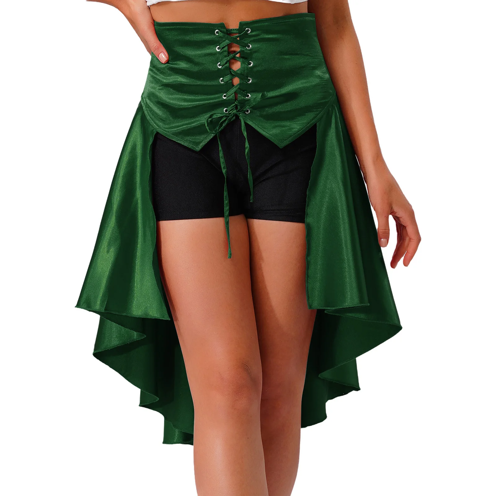 

Women Satiny Mini Skirt Shiny Gothic Renaissance Style Royal Princess Ruffled Skirt for Halloween Party Carnival Role Play Skirt