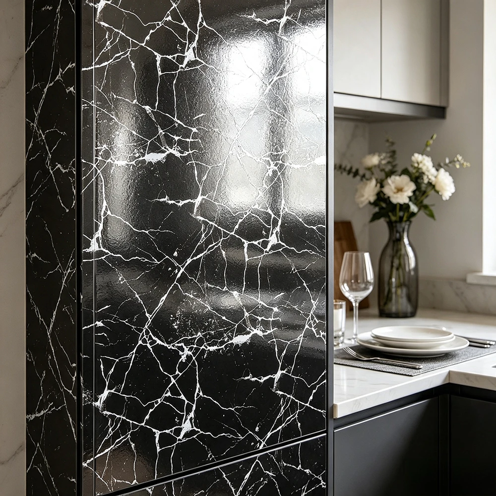 Gloss Black White Vein Marble wallpaper Peel and Stick Wallpaper Waterproof Contact Paper Kitchen Cabinet Sticker