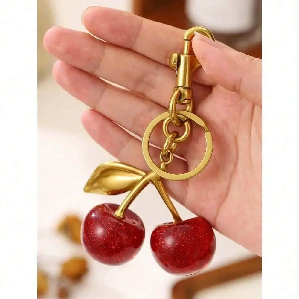 Unique Shiny Cherry Shaped Pendant, New Cherry Crystal Pendant, Keychain Pendant, Cherry Decor Keychain With Clasp
