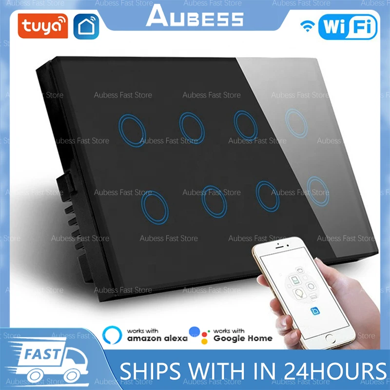 

Tuya Smart Switch Interruptor Glass Panel 8 Gang 147*86mm Touch Light Wall App Smart Compatible With Alexa Google Home