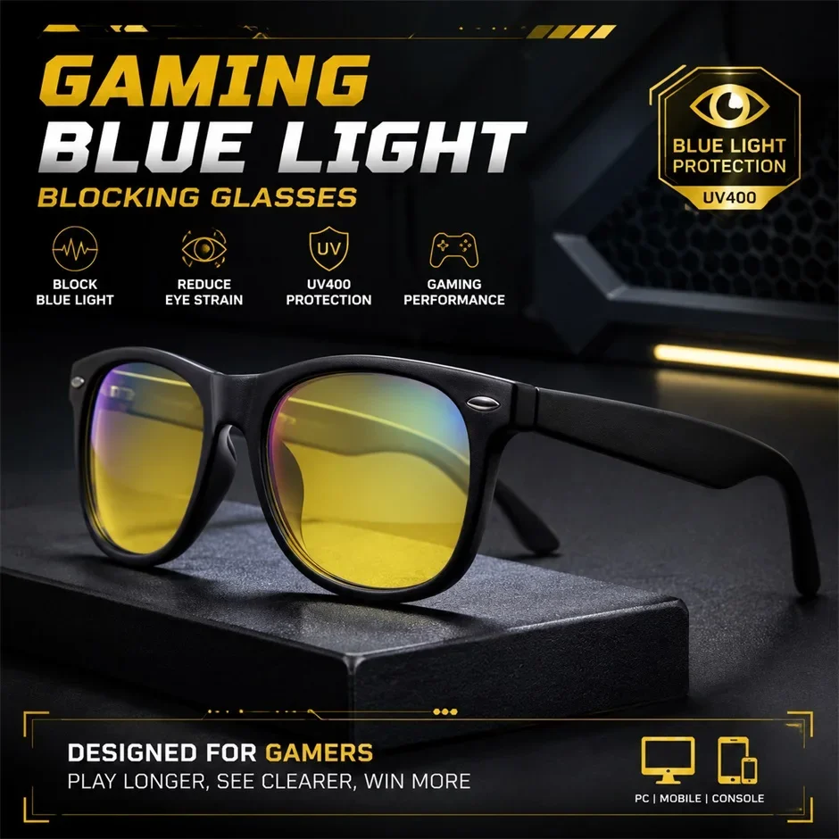 Gaming-Brille mit Blaulichtfilter, HD-Klarglas, Blendschutz, Computerbrille zur Linderung von Augenbelastung für Büro, Laptop und Gaming – Detail 1