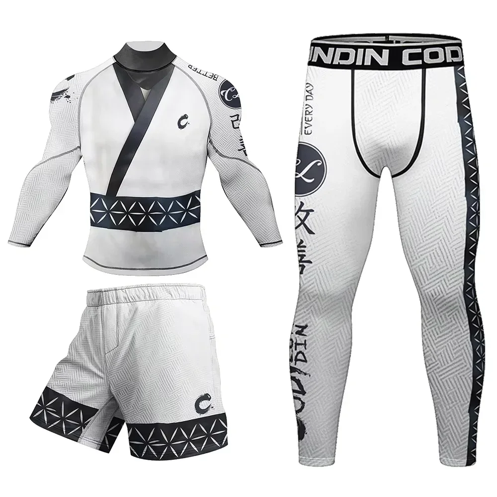 

Mens Compression Fitness Jerseys MMA Bjj Rash Guard T-shirt +Pant Set Running Sportswear Gym Clothing Training Sport Tracksuit