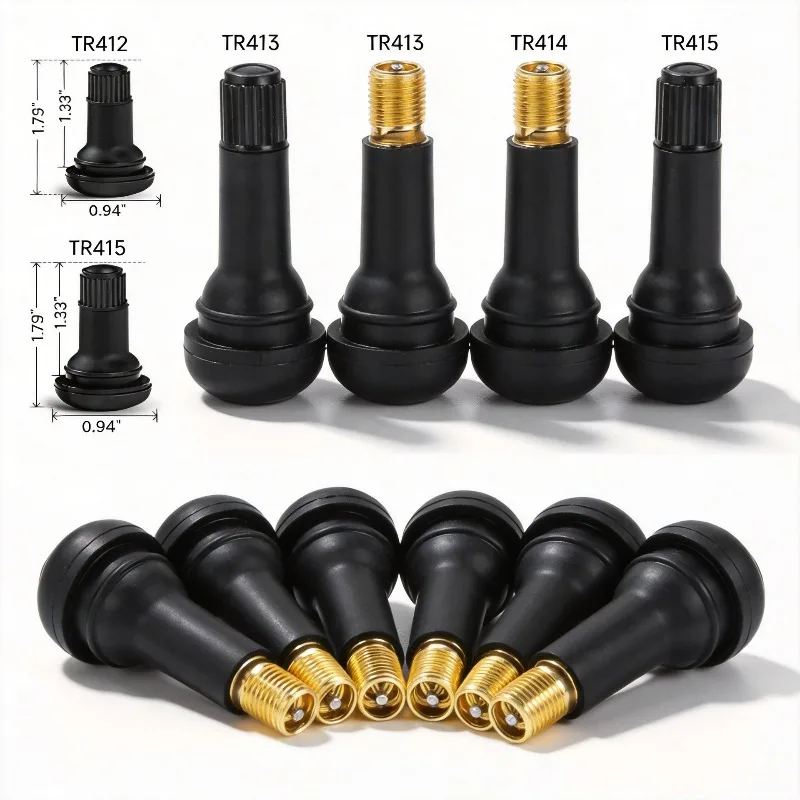 Car Tubeless Tire Valve 4/8/24PCS Tire Valve Stem TR412/TR413/TR414/TR415 Black Rubber Snap on Tire Valve Stem with Dust Cover