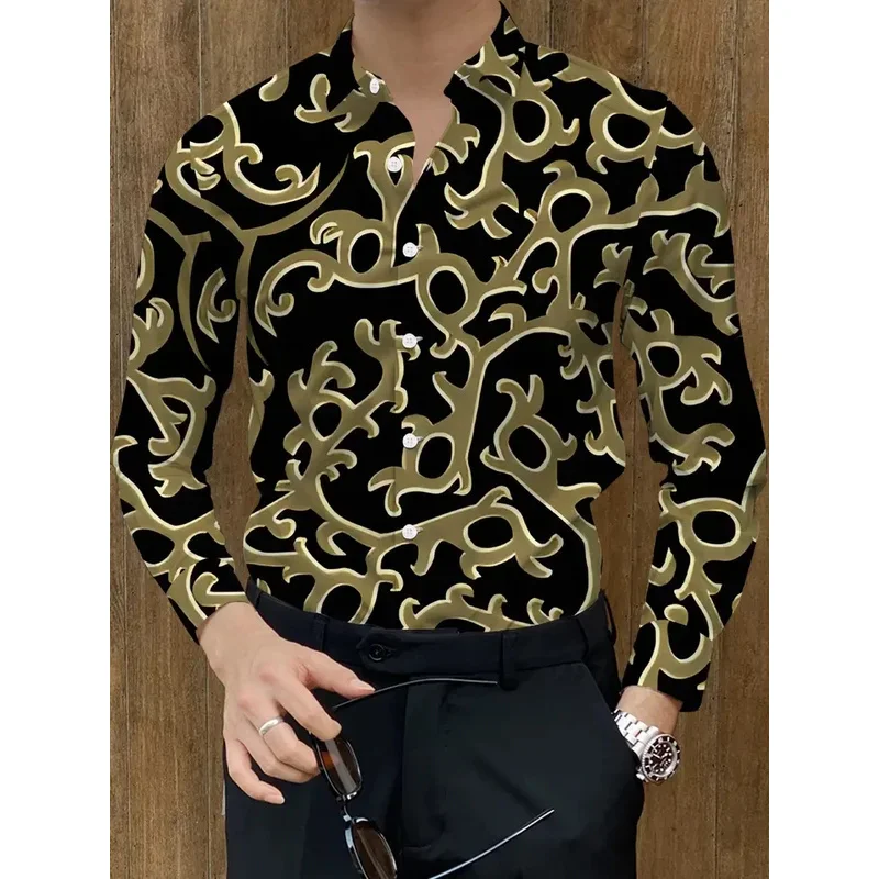 Men's Splice Geometry Beach Shirt Black White Hawaiian Casual Shirt Men's Vintage Shirt Long Sleeve Top