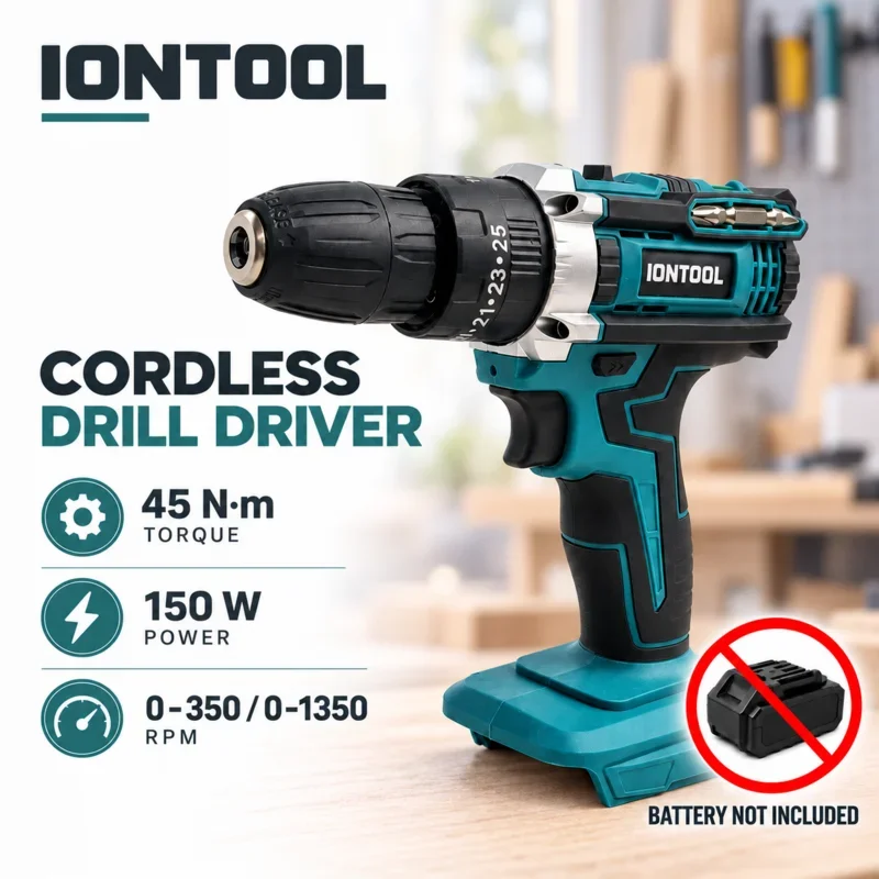 IONTOOL Cordless Drill Driver 45N.m 2 Speed Portable Hand Power Tool for Wood Metal Drilling Household DIY Repair