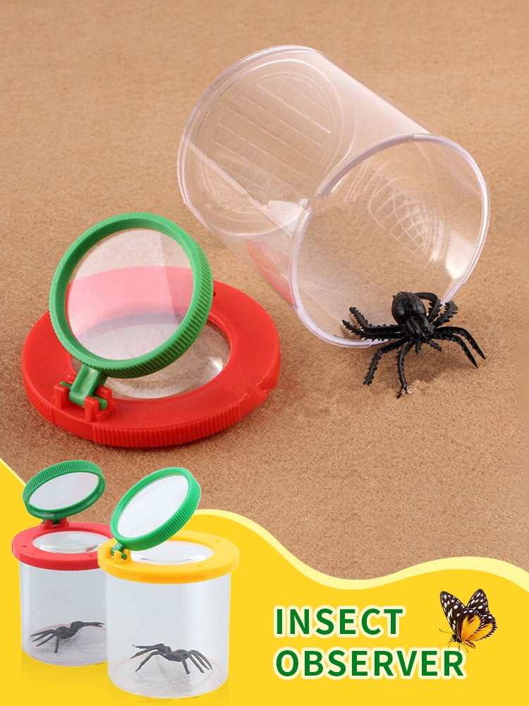 Portable Children Crawlers Animal Spider Insect Box 3X 6X Magnifying Glass Insect Cage Bug Jar for Science Nature Exploration