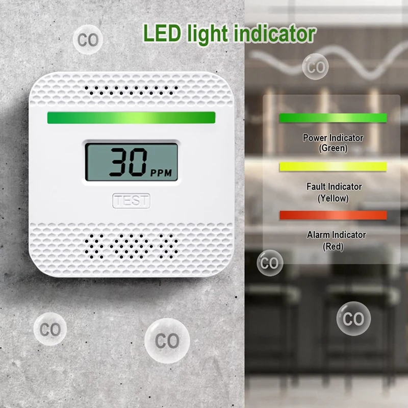 1 pces detectores de monóxido de carbono do alarme do monóxido de carbono com display digital lcd branco para a casa de viagem, alimentado por bateria