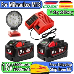 Rechargeable Batteries For Milwaukee M18B5 XC Lithium ION Battery 18v 9.0/6.0Ah battery charger For Milwaukee M18 12V~18V Charge