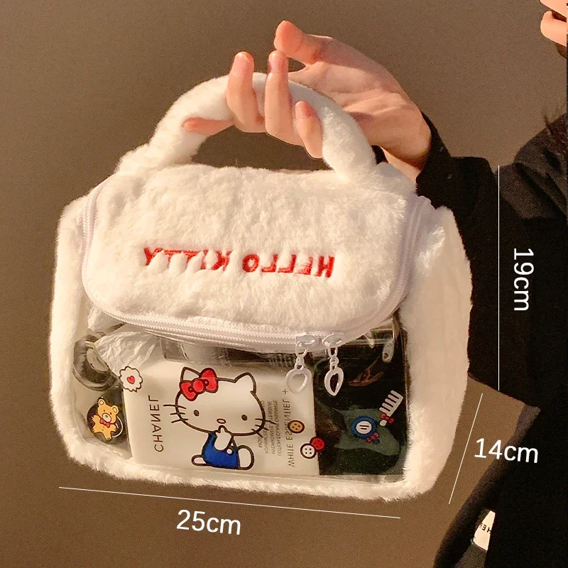 مرحبا كيتي حقيبة قطيفة Kawaii حقيبة مستحضرات تجميل حقيبة مستحضرات التجميل المحمولة سعة كبيرة السفر مستحضرات التجميل حقيبة التخزين هدايا الحفلات