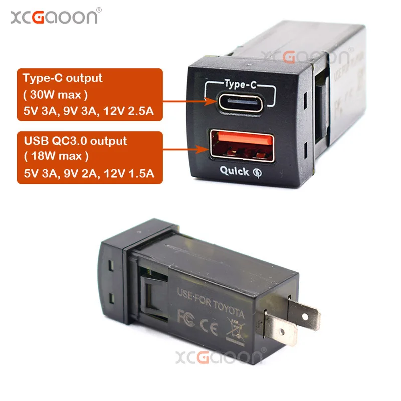 For Toyota Corolla RAV4 Camry 24V 12V 48W Type-C PD USB Chargers QC 3.0 Car Power Adapter Ports Interior Quick Charging Socket