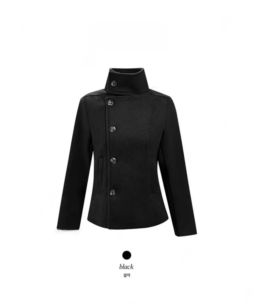 Retro Style High Collar Slim Fit Double Breasted Woolen Coat Versatile Winter Outerwear Korean Aesthetic Unique SEI