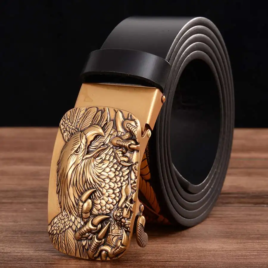 Men\'s Leather Belts Belts for Men Genuine Leather Ratchet Belt Automatic Buckle Wide:35mm Men Automatic Buckle Belt