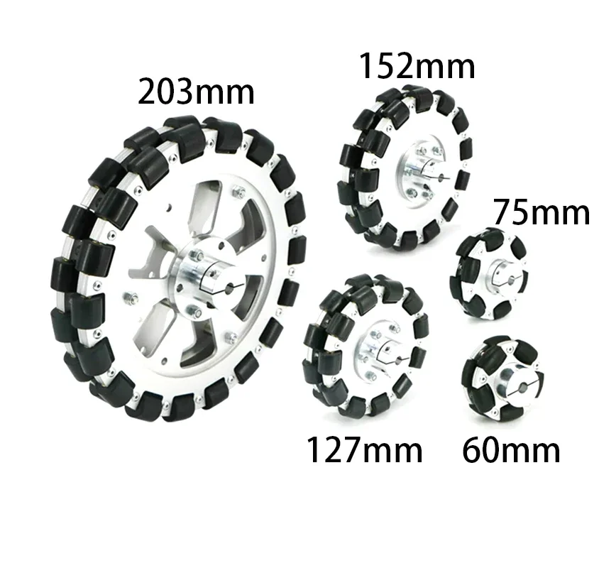 40Kg Load Omnidirectional Wheel Aluminum Alloy Fulai Tires 127 152 203mm Omni Wheel Robot Ros Platform Omnidirectional Motion